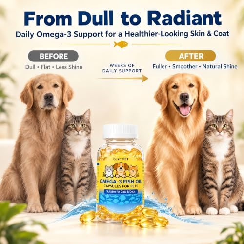 Fish Oil for Dogs & Cats, 60 Softgels – Salmon Oil Omega 3 with EPA & DHA for Skin & Coat, Joint & Heart Health – Fish Oil Capsules with Vitamin A, D3 & E – Daily Wellness Supplement - Image 4