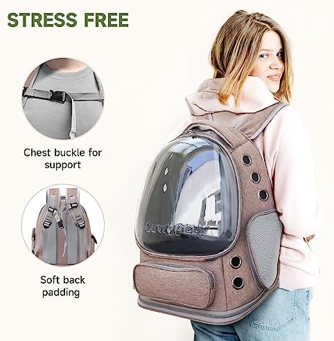 Cawypety Cat Backpack Carrier Large Space Bubble Backpack up to 12lbs Khaki - Image 4
