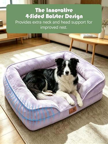 Spotted Play Orthopedic Dog Bed with Sides - Sofa Beds for Large Dogs, Supportive Foam Pet Couch Bed with Washable Removable Cover, Waterproof Lining and Non-Slip Bottom, Purple - L - Image 5