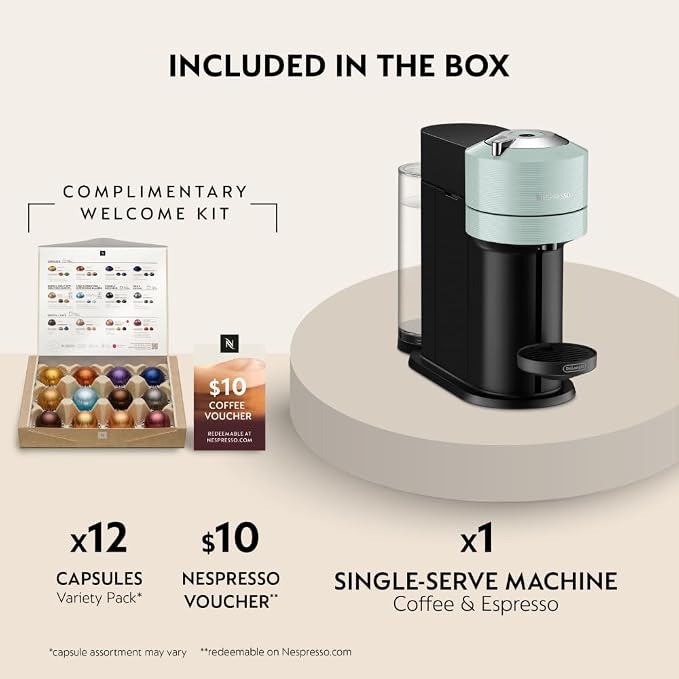 Nespresso Vertuo Next Coffee & Espresso Maker by De'Longhi, Teal | Jade teal coffee machine with slim, sustainable design. Brews 6 cup sizes, espresso to 18 oz., all topped with crema. - Image 3