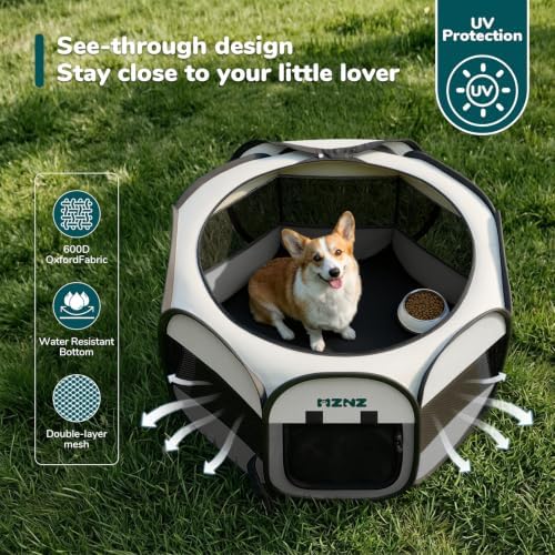 Pet Puppy Dog Cat Playpen, Large Dog Tent Crates Cage Indoor/Outdoor, Portable Playpen for Small Animal, Foldable Pop Up Dog Kennel Playpen with Carring Case, Removable Zipper Top, Light Grey - Image 6