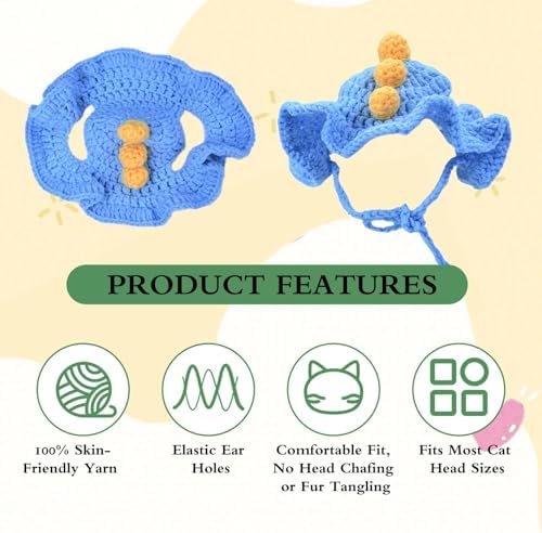 Dinosaur Cat Hat, Cotton & Soft Cute Knitted Hats for Cats Birthday Party Spring Christmas Puppy Hat for Small Pets (Blue,M) - Image 5