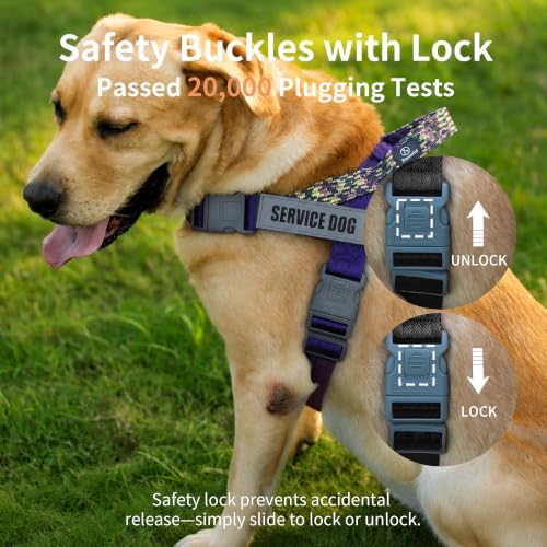 No Pull Dog Harness and Leash Set, Australian Dog Harness, Service Dog Harness with Handle and 4 Reflective Patches, Adjustable Training Vest for Small, Medium and Large Dogs (Purple,L) - Image 6