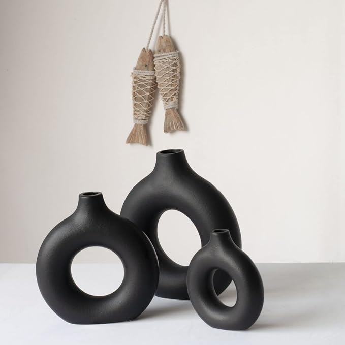 CEMABT Vases for Pampas Grass, 2pc Creative Vase Modern Home Decor,Handmade Vase Black Ceramic Dried Flowers Crafts Ornaments for Office Home Deco Decoration - Image 6