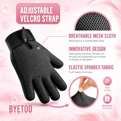 BYETOO Pet Dog Cat Grooming Glove with 261Tips,Gentle Deshedding Brush Glove,Efficient Pet Hair Remover Mitt,Massage Tool with Enhanced Five Finger Design,for Dog,Cat,Rabbit,Horse with Long/Short Fur - Image 3