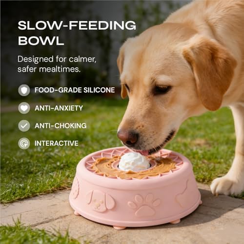 Slow Feeder Dog Bowl with Rolling Ball, No Spill Silicone Pet Lick Bowl for Dogs and Cats, Anti Slip Suction Base, Interactive Pet Feeder for Slower Eating and Cleaner Mealtime (Black) - Image 2