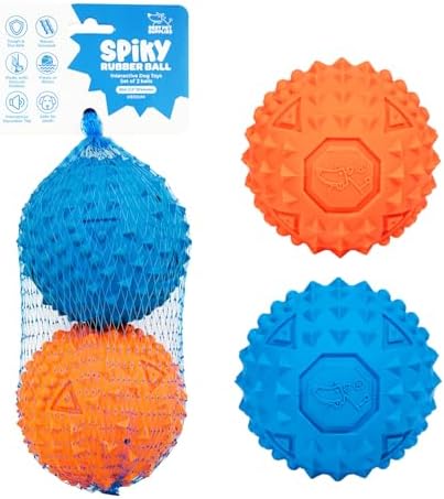 Best Pet Supplies Interactive Squeaky Dog Chew Toy, Ideal Dog Toys for Chewers, Small, Medium & Large Dogs, and Fetch Lovers - Spiky Ball (Blue, Orange), Medium 2.5" by BestPetSuppliesLLC