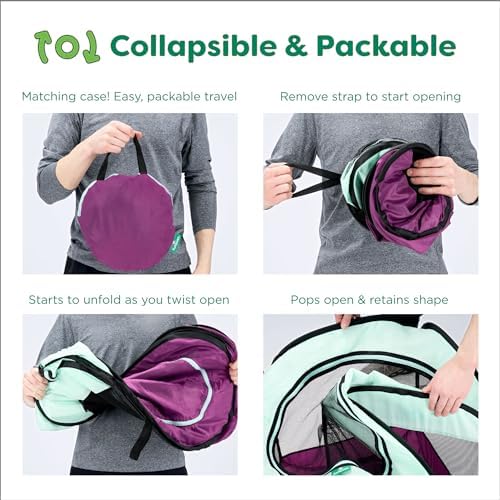 Furhaven Portable Dog Playpen Cat Tent, Pet Playground,Kennel Foldable Indoor Outdoor Zippered Puppy Crate - Green & Pink, Medium - Image 6
