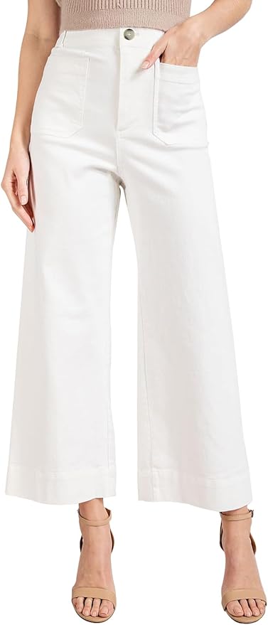 miduo Womens High Waisted Cropped Wide Leg Stretchy Straight Pants Trousers with Pockets by miduo