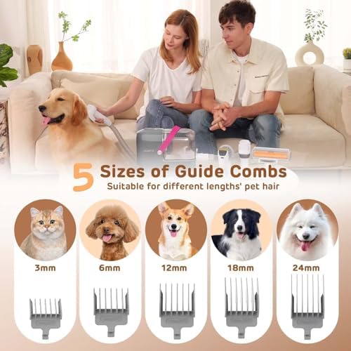 HEAPETS Dog Grooming Vacuum Kit - 3L Vacuum with 7 Tools, Low Noise Electric Clipper and Brush for Pet Shedding at Home, Gray - Image 3