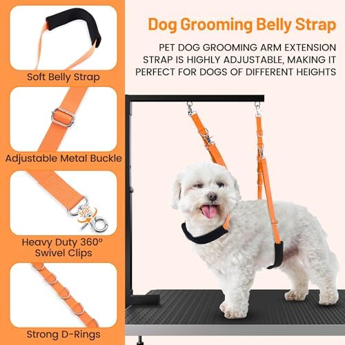 Dog Grooming Belly Strap - Dog Grooming Loops for Table Arm Extender with Clamp Extension Loop Bathing Restraint Leash No Sit Haunch Holder for Small & Medium Hair Cutting Washing (Orange) - Image 3