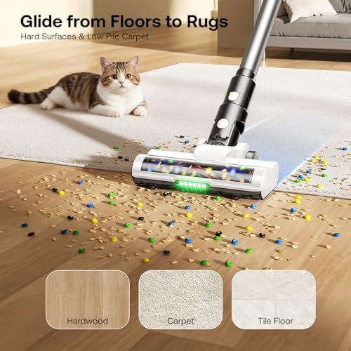 Trucozie Cordless Vacuum Cleaner, Self-Standing Lightweight Stick Vacuum with 50 mins Runtime, Powerful Suction, Anti-Tangle Wireless Vacuum for Home, Hardwood Floor, Carpet, Pet Hair, White - Image 3