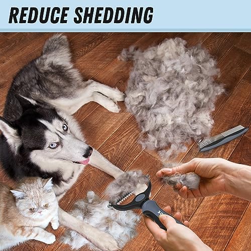 Docrok Pet Grooming Brush and Metal Comb Combo for Dogs & Cats, Gray - Image 5