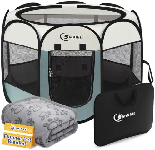 Sieidihit Dog Cat Playpen Tent Crate Cage with Blanket, Small Grey by Siedihit
