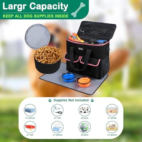 Dog Travel Bag - Dog Travel Kit for a Weekend Away Set Includes Pet Travel Bag Organizer for Accessories, 2 Collapsible Bowls, 2 Travel Food Container - Image 5