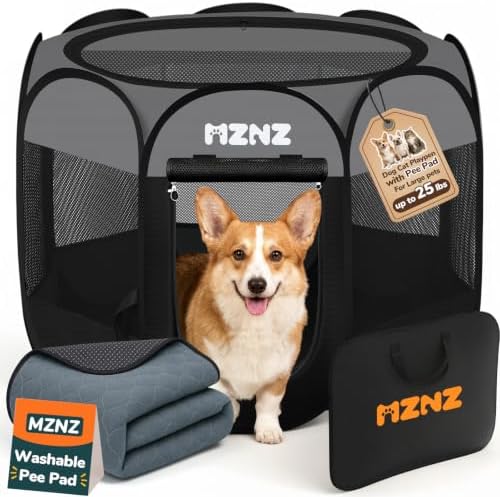 Dog Cat Small Animal Puppy Playpen with Pee Pad, Medium, Dark Grey by MZNZ