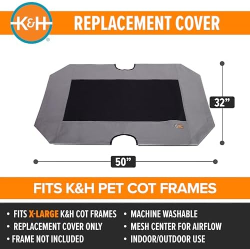 K&H Outdoor Elevated Dog Bed Pet Cot Replacement Cover, XL 50x32in, Gray - Image 2