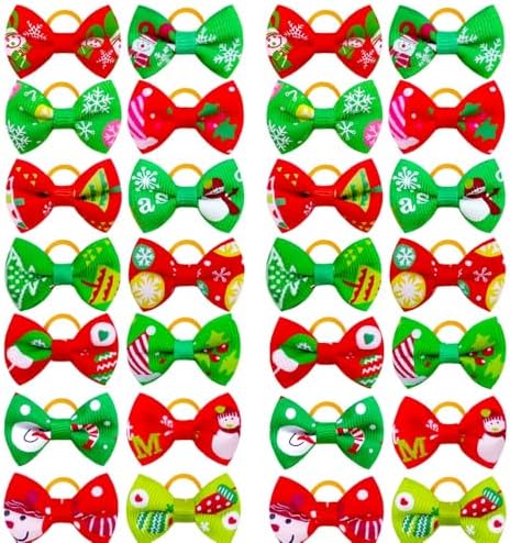 20Pcs/10 Pairs Christmas Snowflkes Snowman Pattern Yorkie Dog Puppy Hair Bows with Rubber Bands Hair Accessories Bow Pet Grooming Cute Small Hair Bowknot Gifts (Snowflakes) by RSACCSKY