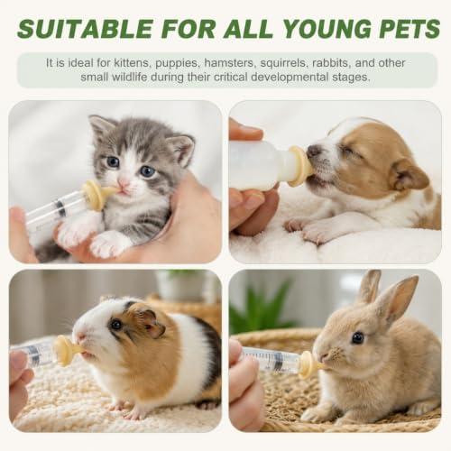 Pet Nursing Kit, Kitten Bottle Feeding Set with Silicone Nursing Nipples, Liquid Syringes, Formula Dispenser, Measuring Cup & Cleaning Brush for Newborn Puppies, Kittens & Other Small Animals - Image 7