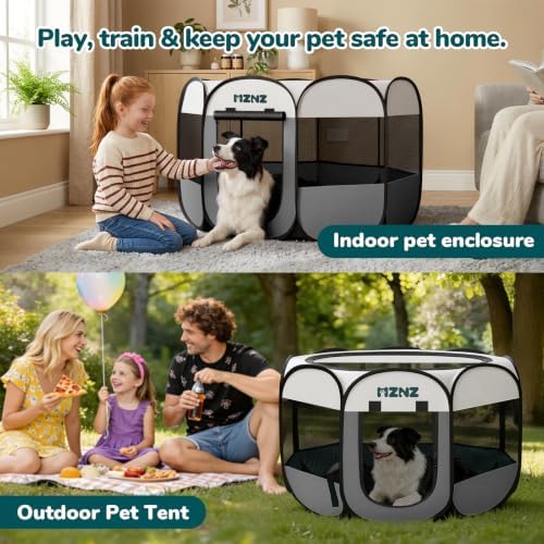 Dog Playpen, Portable Puppy Pet Crate Indoors for Small/Medium/Large Dogs Cats Rabbits, Foldable Dog Cage Enclosure for Outdoor, Pop Up Dogs Tent Kennel with Carrying Case, Light Grey - Image 5