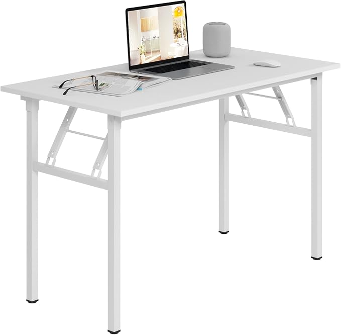 Need Office Computer Desk 47.2x23.6 in Sturdy Folding Laptop Table White | White Frame Writing Gaming Work Table/Foldable Home Office Desk/Sewing Table, No Assembly Required by Need