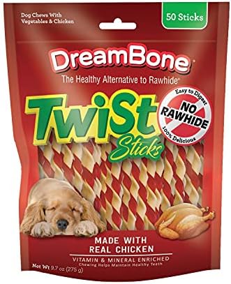 DreamBone Twist Sticks Rawhide-Free Dog Treats With Real Protein, 50 Count by Dreambone