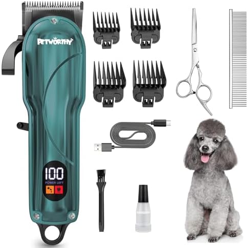 Quiet Dog Grooming Kit - 2000mAh Dog Clippers for Grooming Dog Grooming Clippers for Heavy Thick Hair Coats Waterproof Rechargeable Cordless Clippers Safe and Easy to Clean Home Pet Grooming by Petworthy