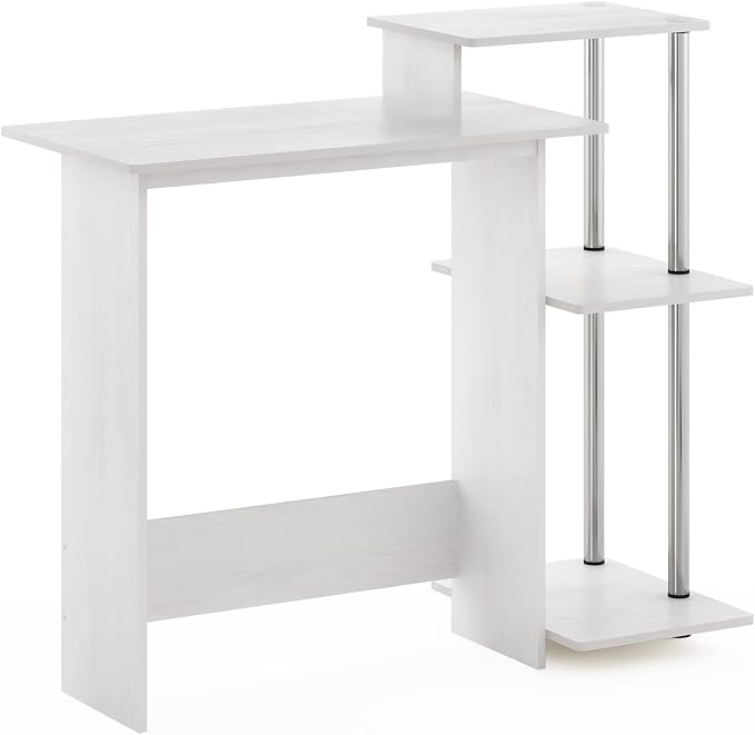 Furinno EFFICIENT Desk, 28.6" Wide Gaming Desk with 3 Open Side Shelves, Laptop Notebook Computer Desk, Office Desk for Home Office, Study Room, Dorm, Bedroom, White Oak/Stainless Steel - Image 5