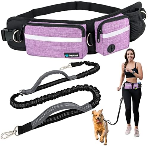 PetAmi Hands Free Dog Leash with Waist Running Belt Bag, Single (Purple) by PetAmi