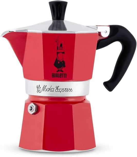 Bialetti - Moka Express: Iconic Stovetop Espresso Maker, Makes Real Italian Coffee, Moka Pot 6 Cups (6 Oz), Aluminium, Red by Bialetti