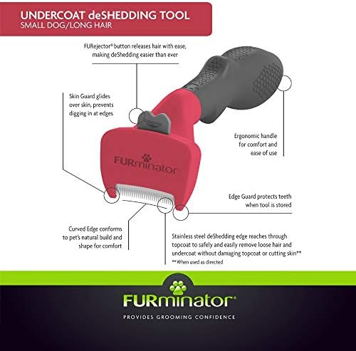 FURminator Undercoat deShedding Tool for Small Dogs – Long Hair, red/Grey (P-92979) - Image 3