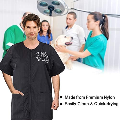 Hair Repellent Short Sleeve Pet Groomer Smock with Pockets, 3XL Size - Image 6