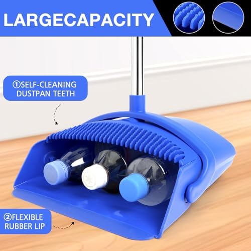 Broom and Dustpan Set, Long Handle Lightweight Dustpans with Broom Combo for Home, Indoor&Outdoor Sweeping for Home Room Kitchen Office Lobby (Dark Blue) - Image 3