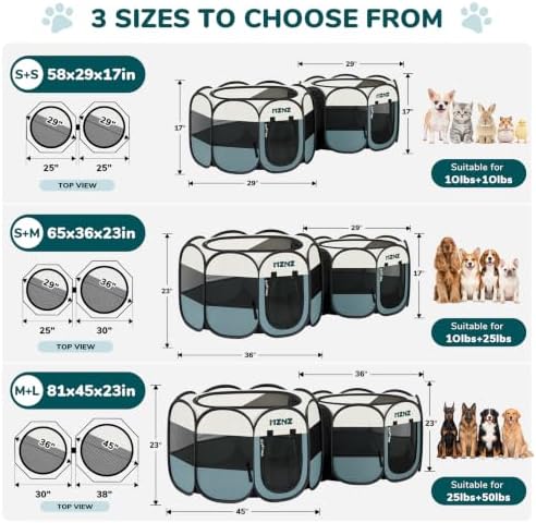 2-in-1 Dog Playpen, Cat Pet Puppy Playpen, Medium+Small, Grey - Image 2