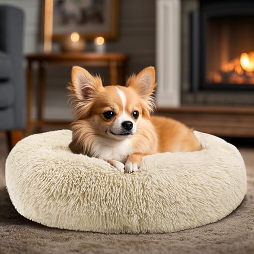 Dogs Bed for Small Dogs, Anti-Anxiety Washable Round Bed (24in Light Brown) - Image 5