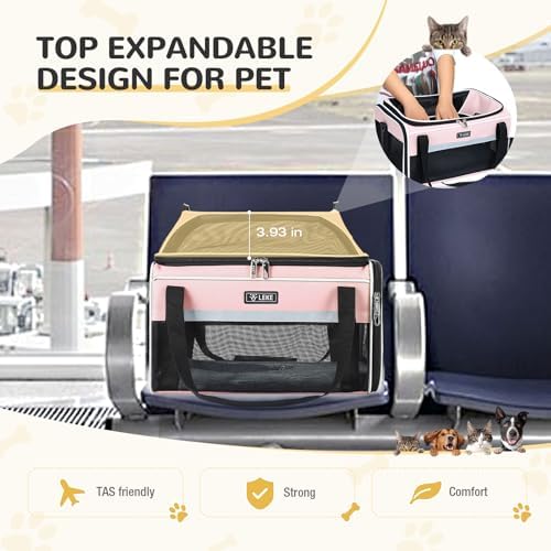 Lekereise Top-Expandable Pet Carrier 18x11x11Inch Delta American United Airline Approved Soft Sided Underseat to 15lbs Travel Carriers for Small Dogs Cats with Locking Safety Zippers Anti-Scratch Mesh - Image 6