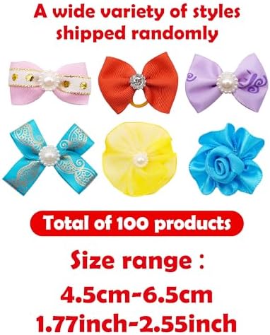 PET SHOW 100 Pack Dog Hair Bows with Rubber Bands for Small Medium Dogs Girls Boys Female Male Puppies Yorkies Topknot Cats with Long Hair Assorted Random Pet Grooming Accessories - Image 2