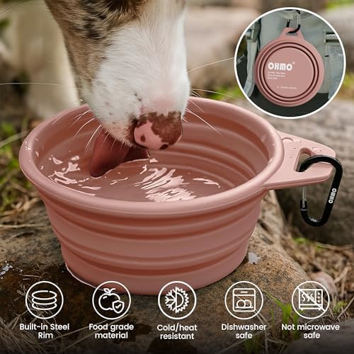 OHMO Large Collapsible Dog Bowls, Steel Rim, 27oz, 2pcs, Coral&Sage Green - Image 5