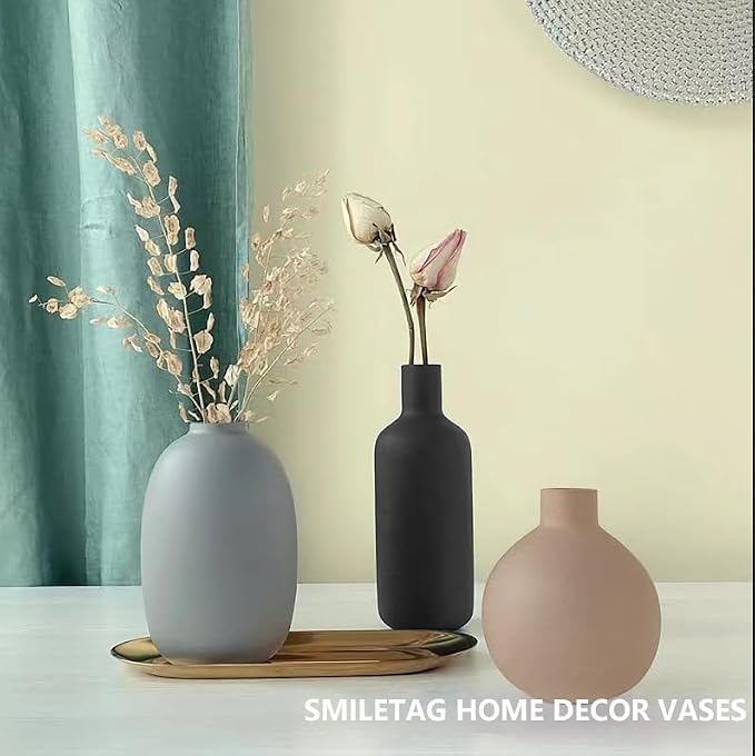 Smiletag Ceramic Modern Farmhouse Vase, Neutral Small for Table, Living Room, Shelf, Bookshelf and Entryway Décor, Set of 3 - Image 2