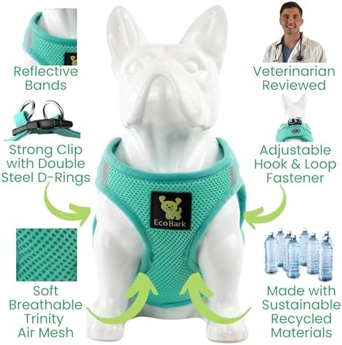 EcoBark XS Dog Harness, No Pull Soft Luxury Mesh Step in Vest, Mint - Image 4