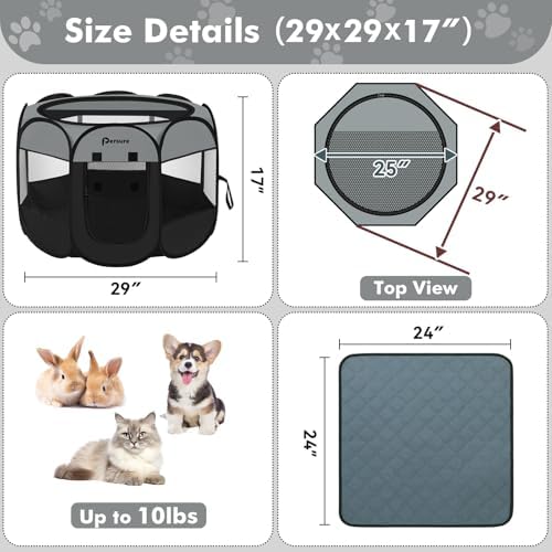 Persure Cat Dog Playpen Tent Crate Cage with Pee Pad, Dark Grey Small - Image 6