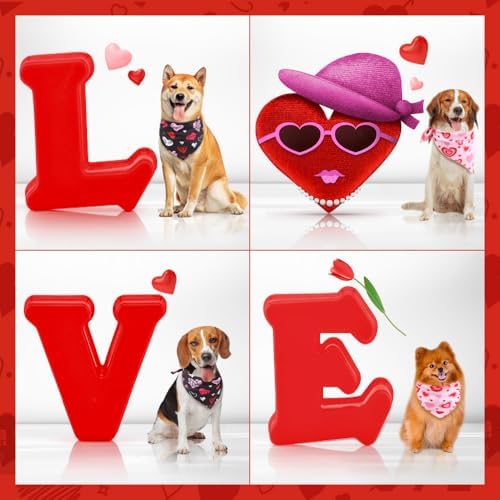 Vivifying 2 Pack Valentine's Day Dog Bandanas - Triangle Dog Scarf with Heart Design, Reversible for Festive Photo Props and Decor (Large, Valentine's Day) - Image 4