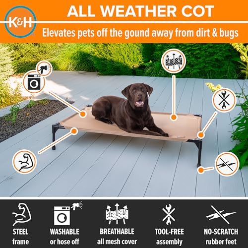 K&H Outdoor Elevated Dog Bed for Medium & Large Pets, Tan, Large 42x30in - Image 2