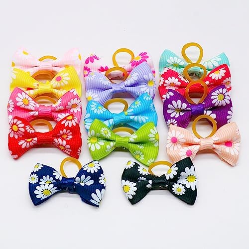 20Pcs/10 Pairs Daisy Yorkie Dog Puppy Hair Bows with Rubber Bands Hair Accessories Bow Pet Grooming Cute Pet Small Hair Bowknot (Daisy) - Image 5
