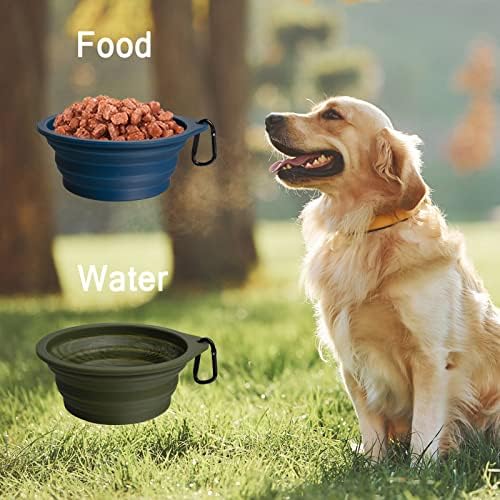 PetBonus 2-Pack Silicone Collapsible Dog Bowls, BPA Free Dishwasher Safe, Portable Foldable Expandable Travel Bowl, Food Water Feeding Cup Dish for Dogs Cats with 2 Carabiners (Army Green, Navy Blue) - Image 4