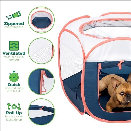 Furhaven Portable Dog Playpen Cat Tent, Pet Playground,Kennel Foldable Indoor Outdoor Zippered Puppy Crate - Navy, Small - Image 3