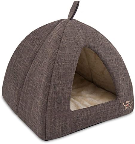 Best Pet Supplies Cat Bed for Indoor Cat, Domed Tent House with Removable Pillow, Covered Cat Cave for Small Dog, Puppies and All Breeds of Cats - Brown Linen, 19 x 19 x H:19" by BestPetSuppliesLLC