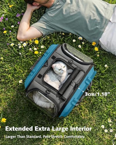 Pecute Cat Carrier,Double Bubble Pet Carrier for Cat Small Dogs,Gray M - Image 4