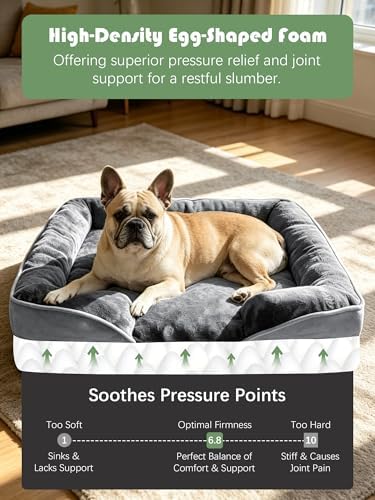 Spotted Play Orthopedic Dog Bed with Sides - Dog Sofa Beds for Medium Dogs, Supportive Foam Pet Couch Bed with Washable Removable Cover, Waterproof Lining and Non-Slip Bottom, Grey - M - Image 4