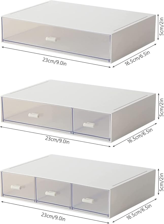 Desk Organizer-3 Tier Stackable Storage Drawers with 6 Compartments White Compact Desk Storage Drawers Great for Makeup Storage Bathroom Organization Accessories Etc (White) - Image 2